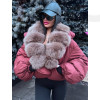 Páperová bordová bunda s pravou kožušinou