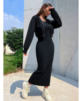 Čierny komplet šaty-mikina