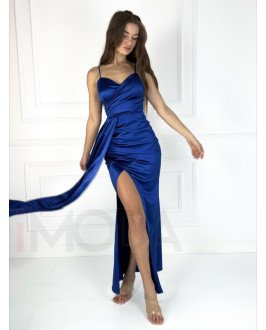 Modré saténové spoločenské šaty