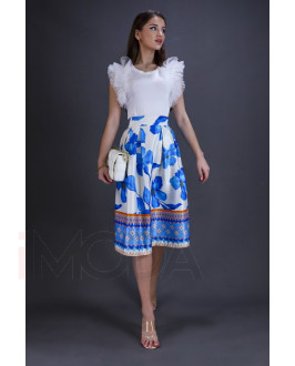 Midi vzorovaná modrá sukňa