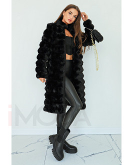 Čierny dlhý kožušinový kabát