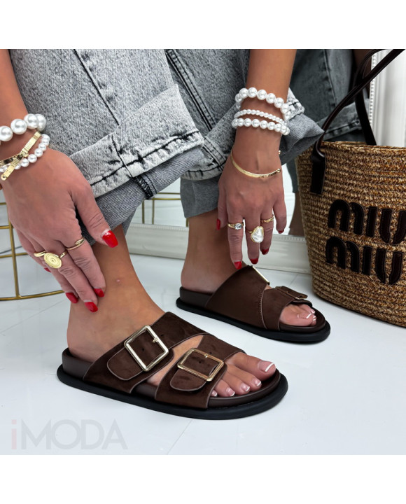 Tmavohnedé semišové šľapky-326802-20