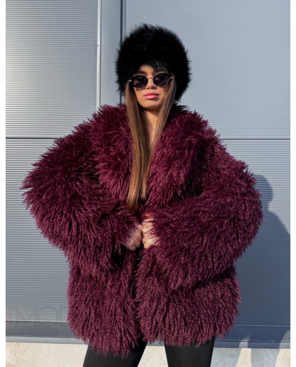 Bordový kožušinový kabát-313423-20