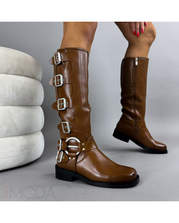 Hnedé vysoké čižmy s prackami-322201-20