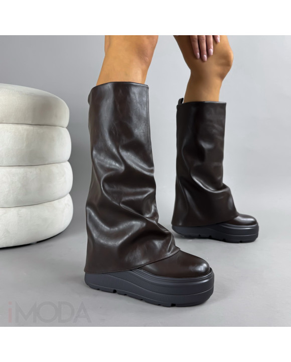 Hnedé vysoké čižmy na platforme-323025-20