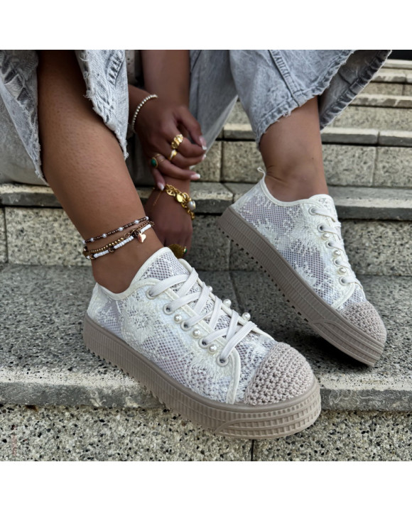 Béžové čipkované tenisky-319781-20