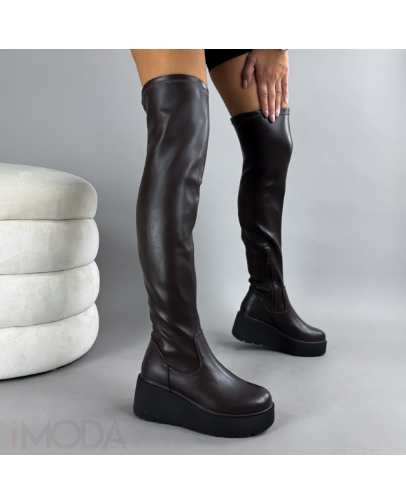 Tmavohnedé vysoké čižmy na platforme-322975-20