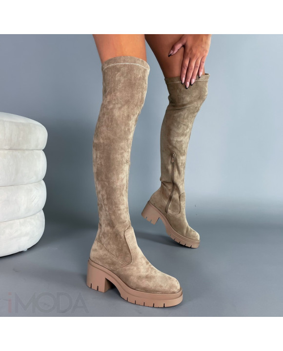 Svetlohnedé semišové vysoké čižmy-293974-20