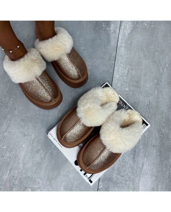 Champagne kožušinové šľapky-310086-20