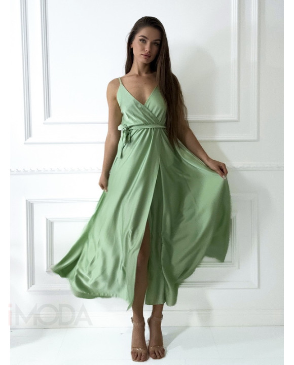 Svetlozelené dlhé saténové šaty-304405-20