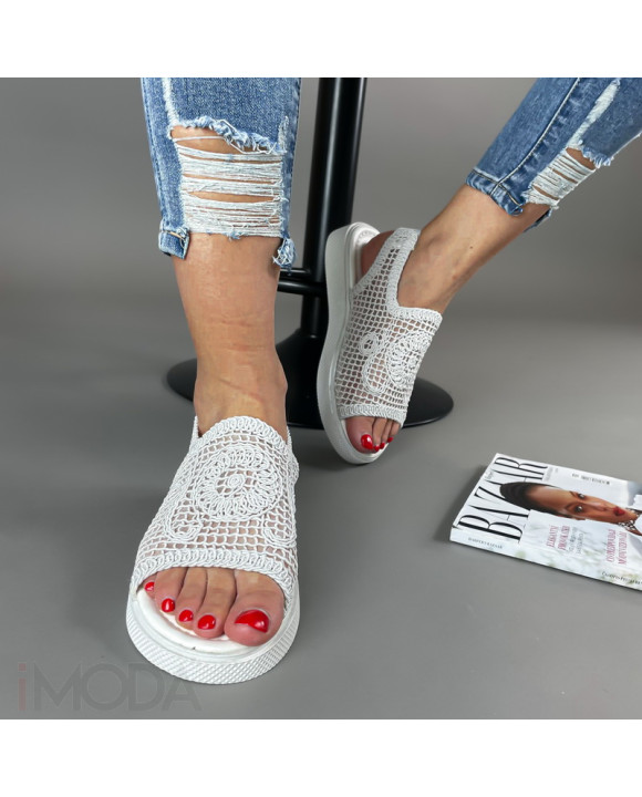Biele háčkované sandále-303506-20
