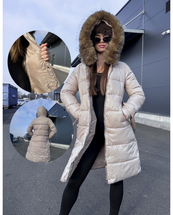 Béžová dlhá vetrovka s kožušinou-313412-20