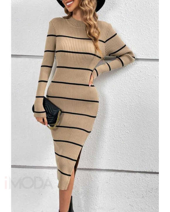 Hnedé upletové šaty prúžkované-311361-20