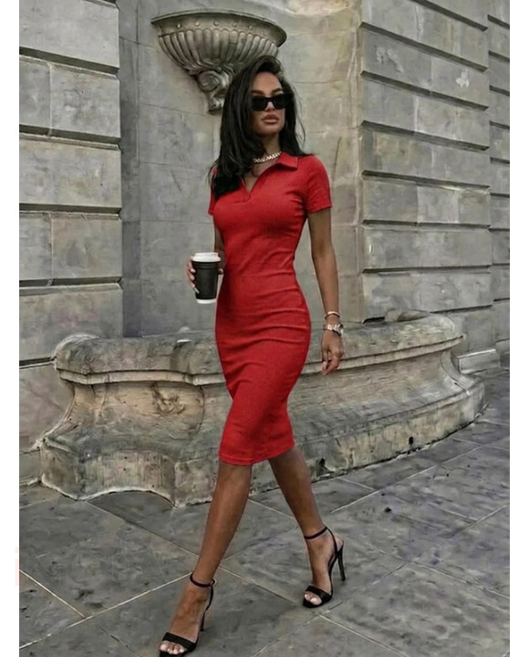 Červené elastické šaty so stojáčikom-327543-20