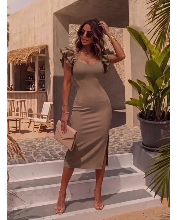 Khaki šaty s volánom-329311-20