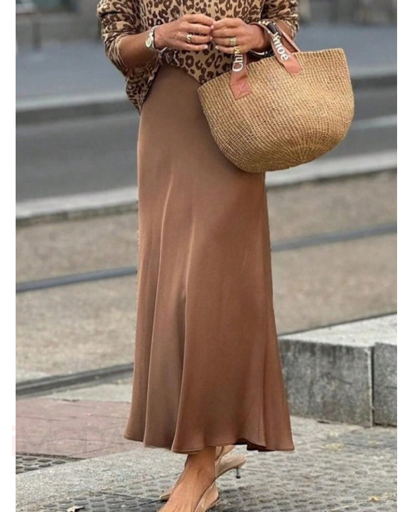 Hnedá saténová sukňa-309889-20