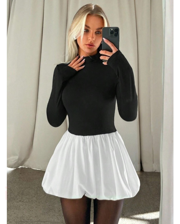 Čierno biele PUFFY šaty-310288-20