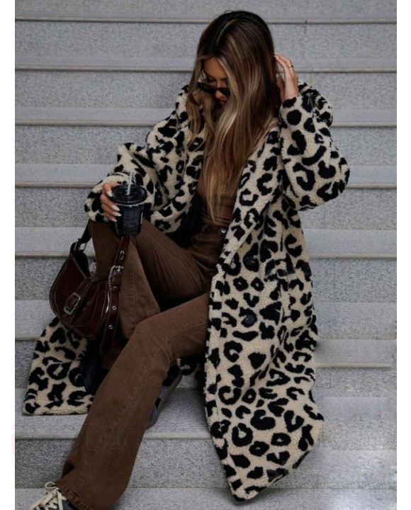 Leopardí TEDDY kabát s kapucňou-311374-20