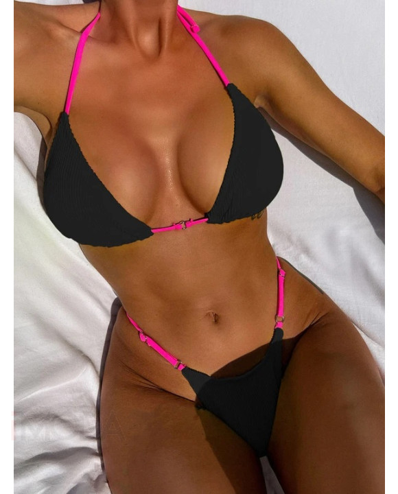 Čierne vrúbkované dvojdielné plavky-284396-20