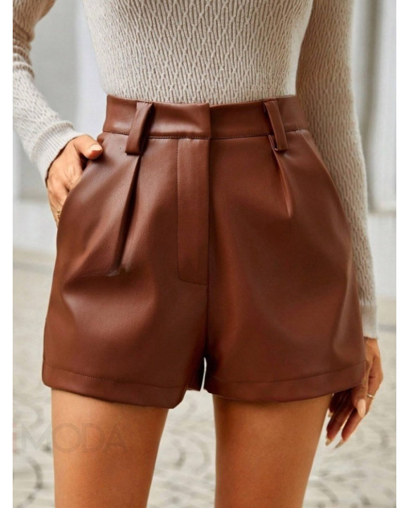 Hnedé koženkové kraťasy-312133-20