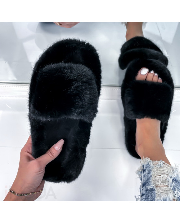 Čierne kožušinové šľapky-294982-20
