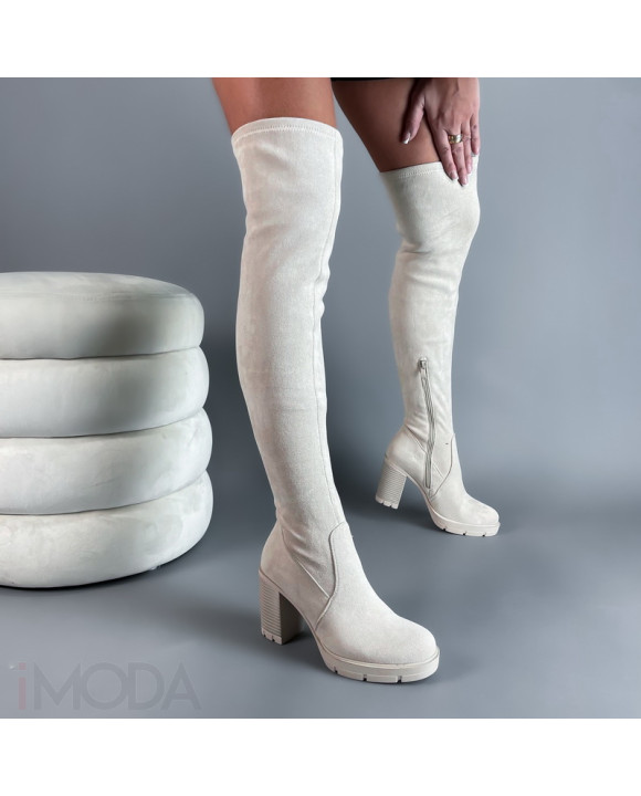 Béžové vysoké semišové čižmy-296767-20
