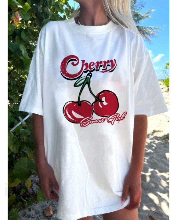 Biele tričko oversize CHERRY-307711-20