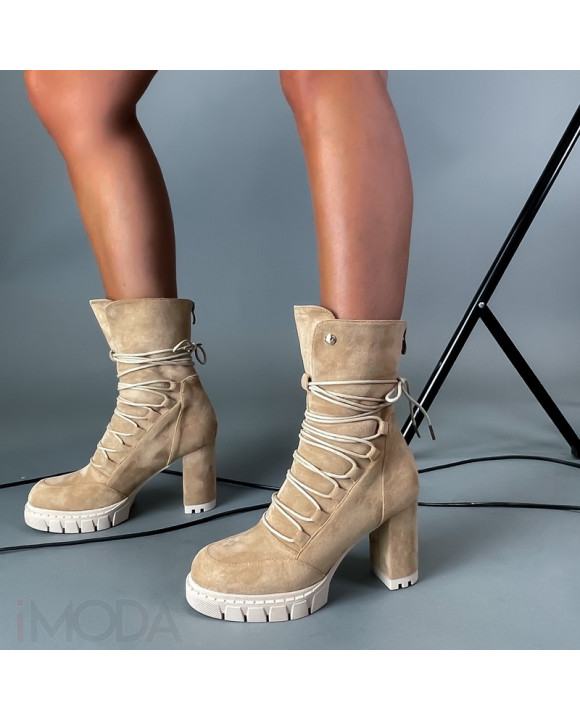 Béžové semišové kotníkové čižmy-291518-20