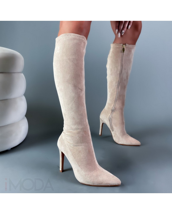 Béžové semišové vysoké čižmy-289881-20