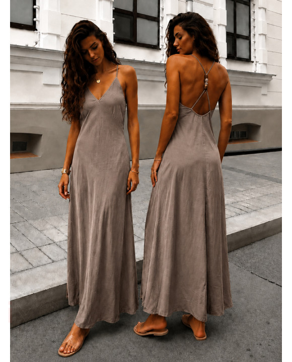 Sivé dlhé šaty na ramienka-329528-20