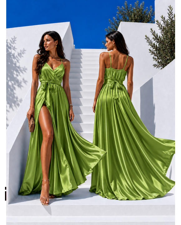 Dlhé saténové šaty MATCHA-328262-20
