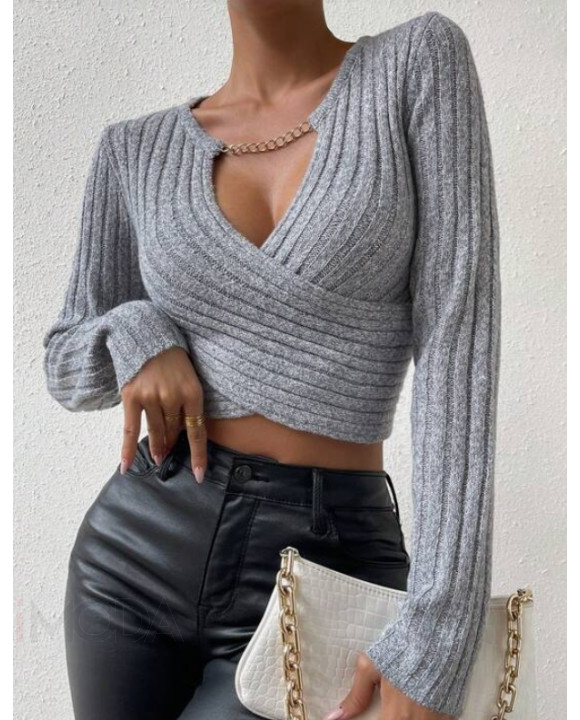 Sivý krátky pletený sveter-297399-20