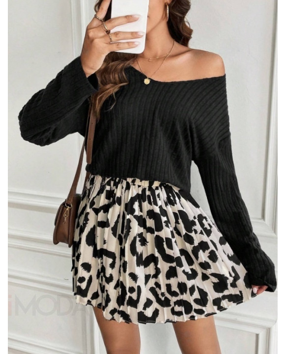 Čierny vzorovaný sukňový komplet-308411-20