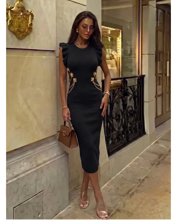 Čierne vrúbkované midi šaty-330382-20
