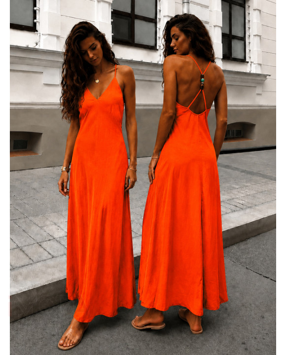 Oranžové dlhé šaty na ramienka-329530-20