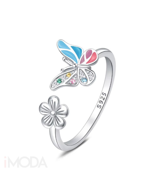 Nastaviteľný strieborný prsteň motýľ-320846-20