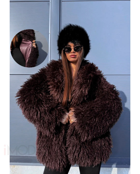 Hnedý kožušinový kabát CHOCO-313670-20