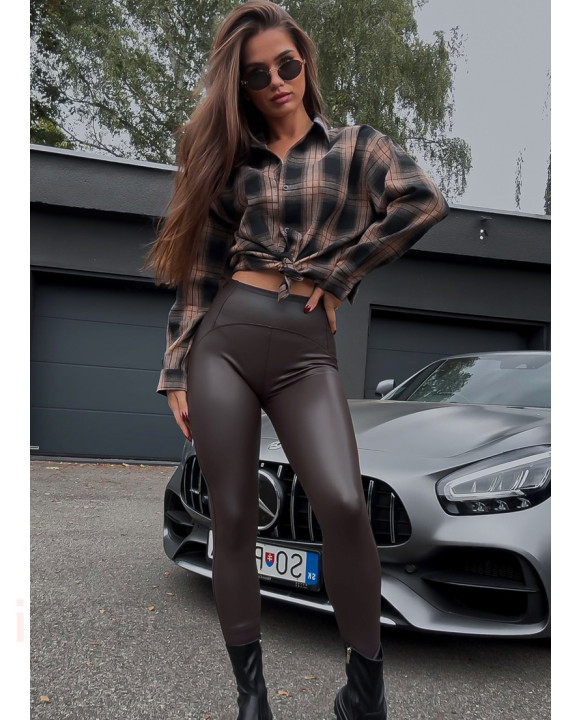 Hnedé zateplené koženkové legíny-322463-20