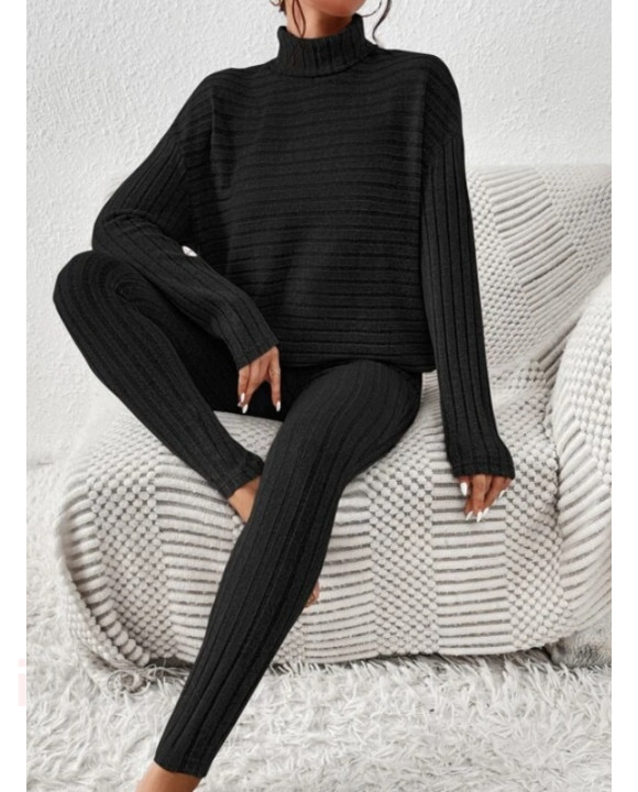 Čierny vrúbkovaný nohavicový komplet-291398-20