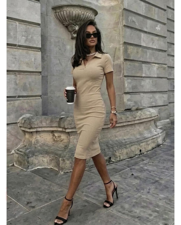 Béžové elastické šaty so stojáčikom-327542-20