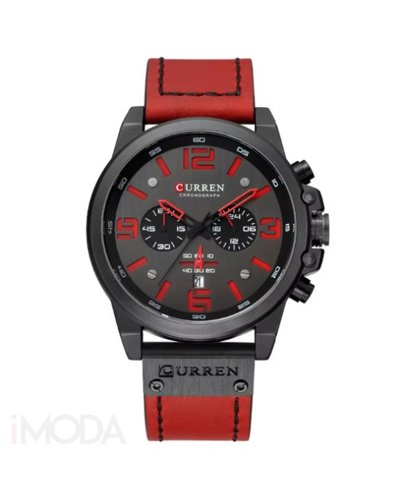 Pánske hodinky s koženým remienkom červené-317067-20