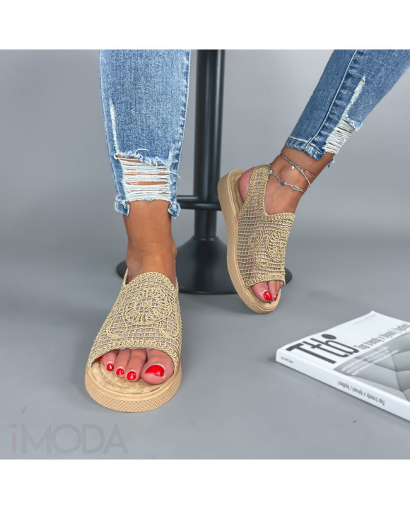 Tmavobéžové hačkované sandále-304406-20