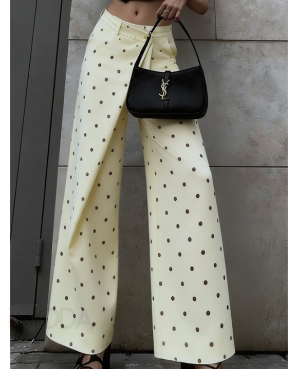 Smotanové široké bodkované nohavice-326643-20