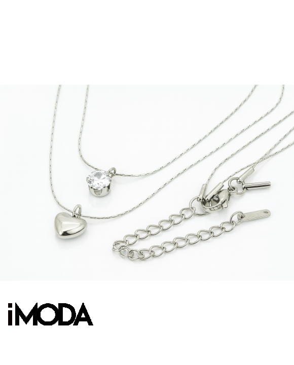 Oceľový náhrdelník dvojitý s príveskom srdce-321783-20