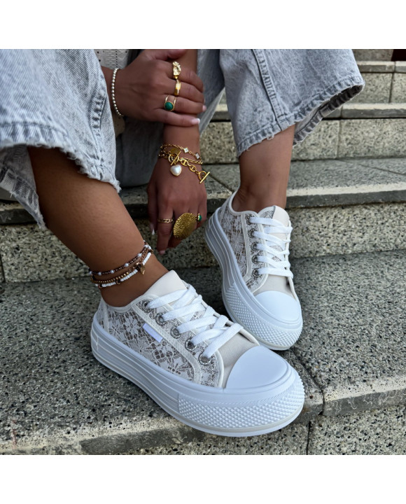 Béžové čipkované tenisky-319769-20