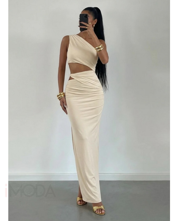 Béžové asymetrické dlhé šaty-326214-20