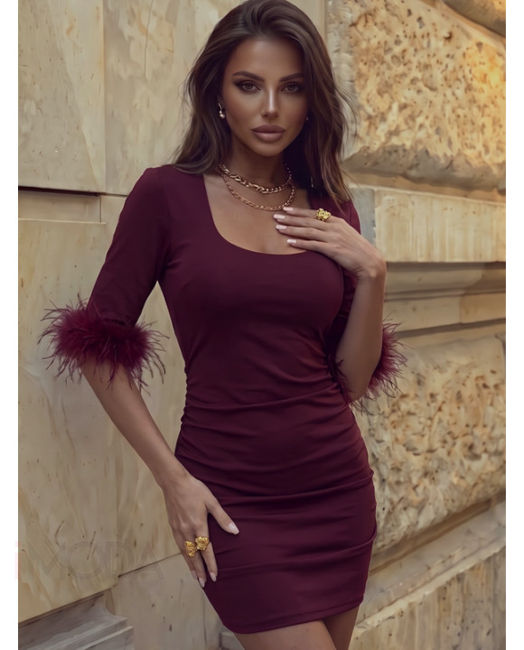 Bordové šaty s pierkami RIA-331325-20