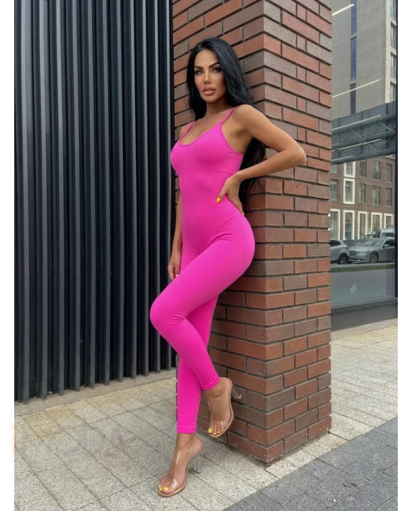 Neónovo-ružový vrúbkovaný overal-326162-20