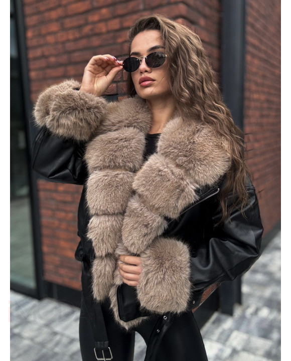 Čierna koženková bunda s kožušinou-322719-20