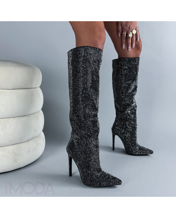 Čierne vysoké čižmy s kamienkami-324522-20